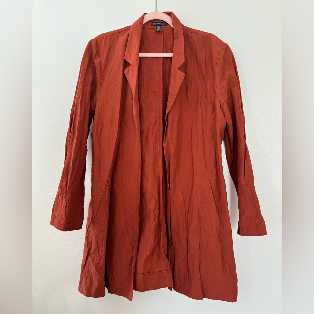Eileen Fisher Crumpled Blazer Burnt Orange Medium Cotton Blend